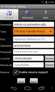 andFTP - FTP server settings